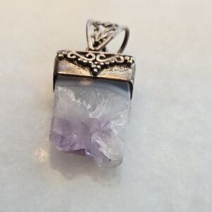 Sterling Silver And Raw Amethyst Crystal Point Pendant